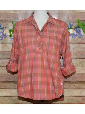 VTG 80’s Pheasant Hill Ladies Roll Tab Sleeve V-Neck Plaid Blouse Size 8
